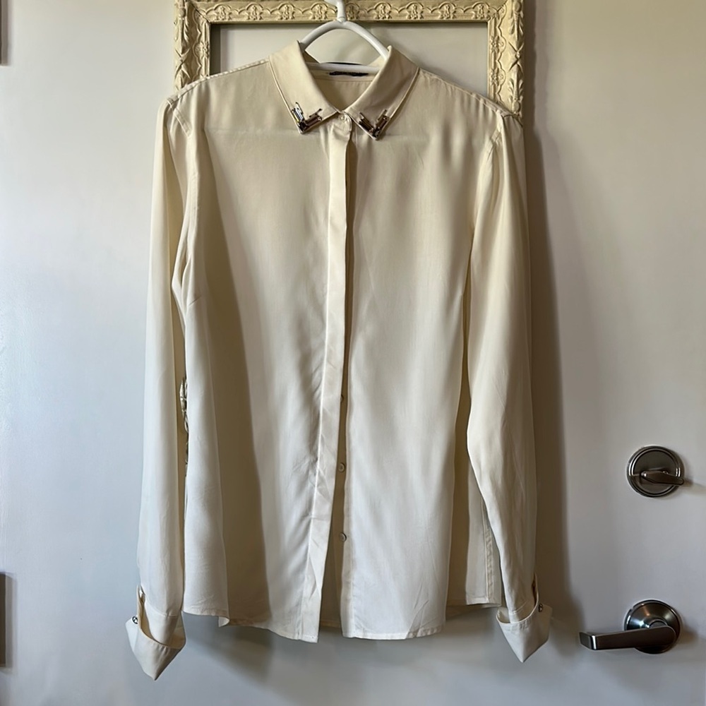 J. MCLAUGHLIN | Cream Dress Shirt Classic Collar Silk Button Down